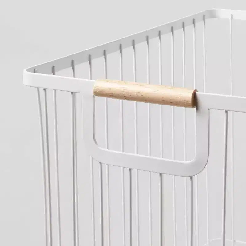 Wire Rolling Laundry Hamper – Rust-Resistant Iron, 4 Wheels, Wood-Finish Handles