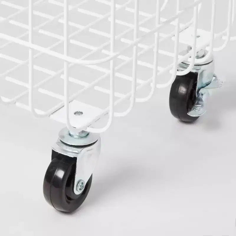 Wire Rolling Laundry Hamper – Rust-Resistant Iron, 4 Wheels, Wood-Finish Handles