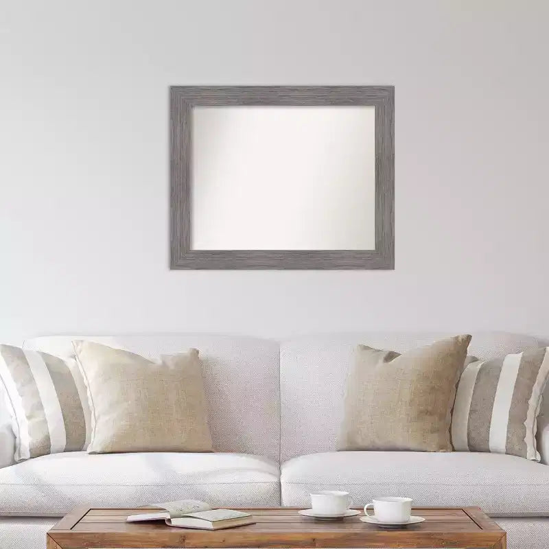34x28" Wall Mirror – Gray Pinstripe Plank Frame, Non-Beveled, Hangs Vertical or Horizontal