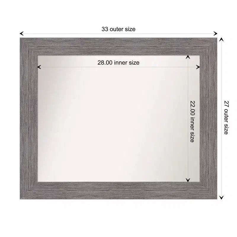 34x28" Wall Mirror – Gray Pinstripe Plank Frame, Non-Beveled, Hangs Vertical or Horizontal