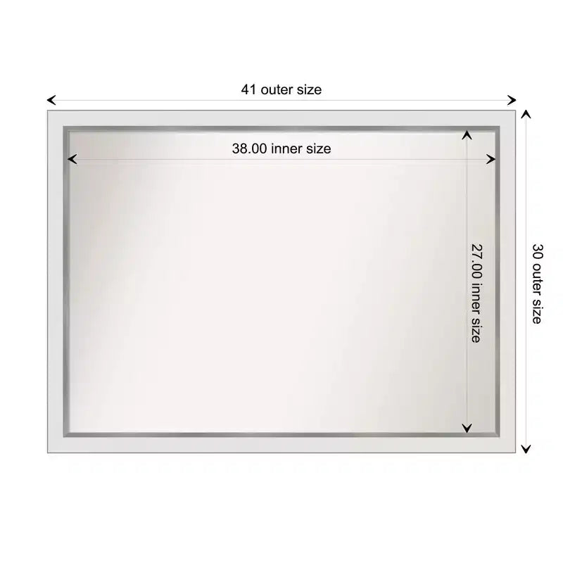 41x30" Bathroom Wall Mirror – White/Silver Narrow Frame, Non-Beveled, Hangs Vertical or Horizontal