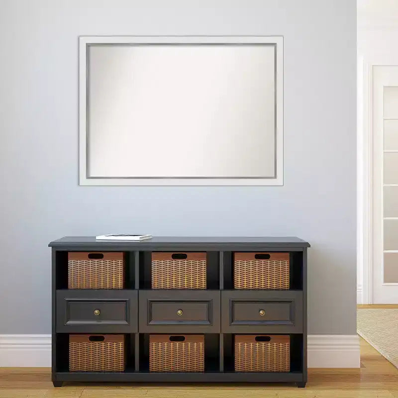 41x30" Bathroom Wall Mirror – White/Silver Narrow Frame, Non-Beveled, Hangs Vertical or Horizontal