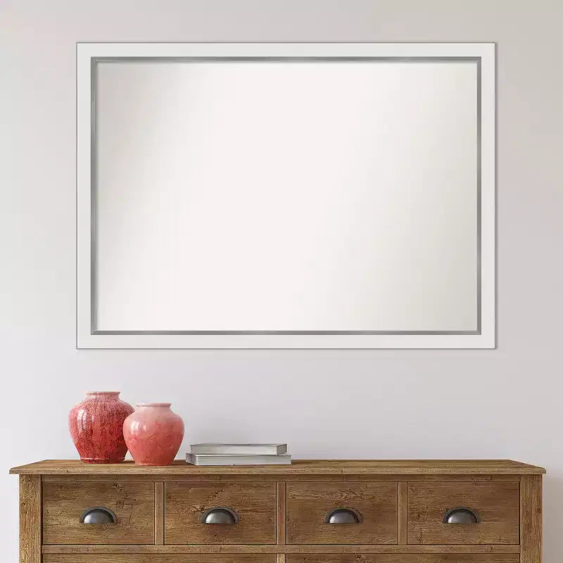41x30" Bathroom Wall Mirror – White/Silver Narrow Frame, Non-Beveled, Hangs Vertical or Horizontal