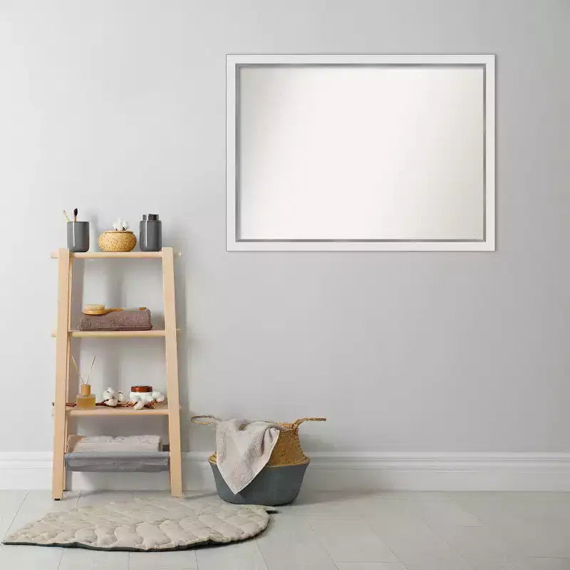 41x30" Bathroom Wall Mirror – White/Silver Narrow Frame, Non-Beveled, Hangs Vertical or Horizontal