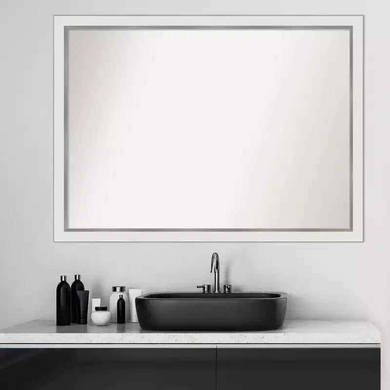 41x30" Bathroom Wall Mirror – White/Silver Narrow Frame, Non-Beveled, Hangs Vertical or Horizontal