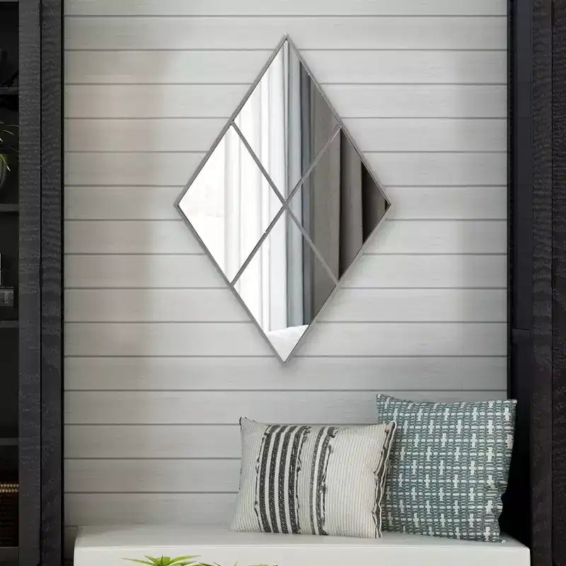 35.5"x23.5" Diamond Shaped Wall Mirror – Antique Silver Metal Windowpane Frame