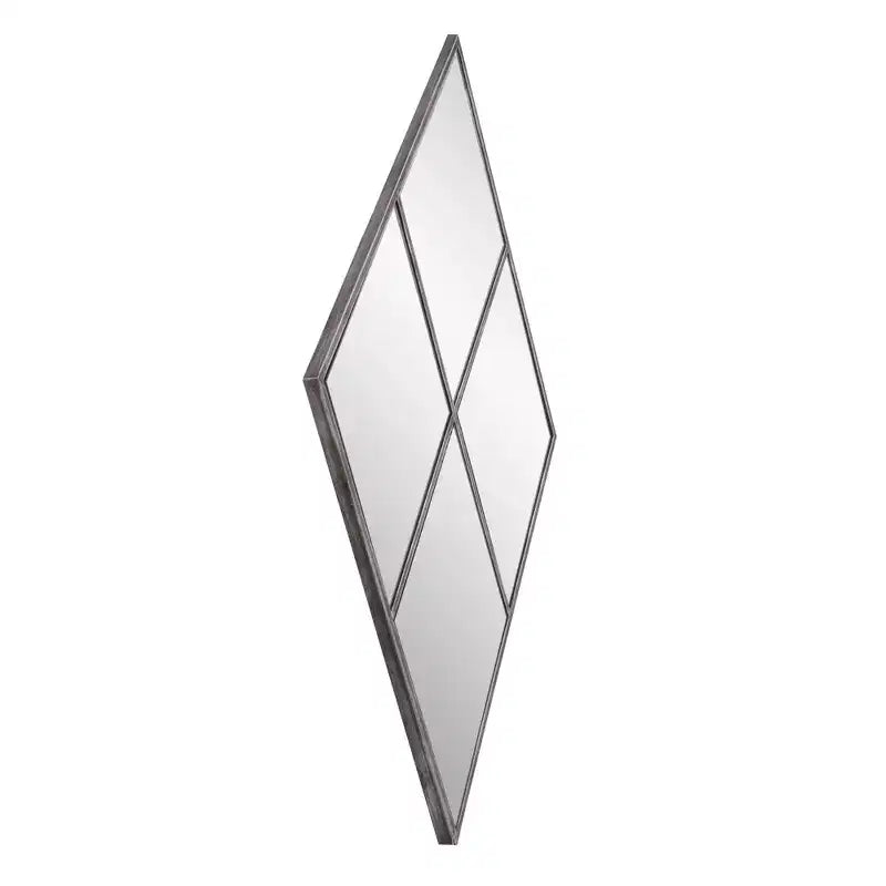 35.5"x23.5" Diamond Shaped Wall Mirror – Antique Silver Metal Windowpane Frame
