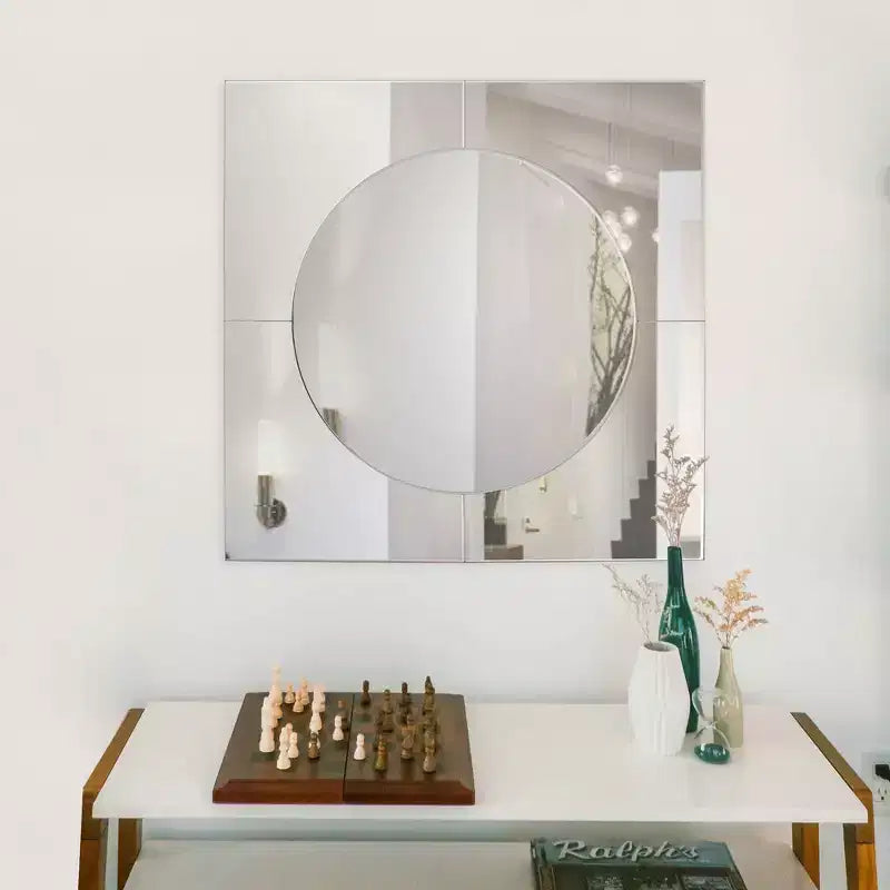 27.75" Frameless Convex Accent Wall Mirror – Square, Diamond Orientation, Ready to Hang