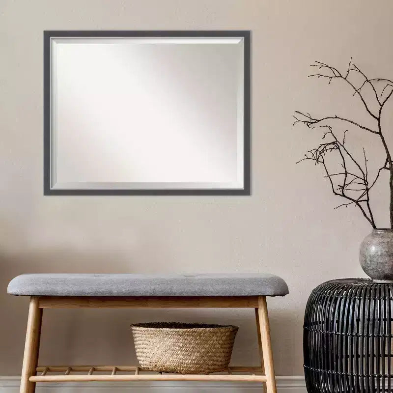 30x24" Beveled Bathroom Vanity Wall Mirror – Black/Silver Thin Frame, Wall Mount