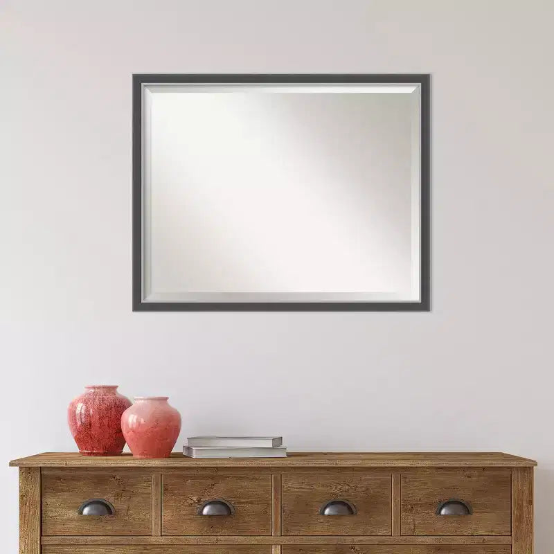 30x24" Beveled Bathroom Vanity Wall Mirror – Black/Silver Thin Frame, Wall Mount