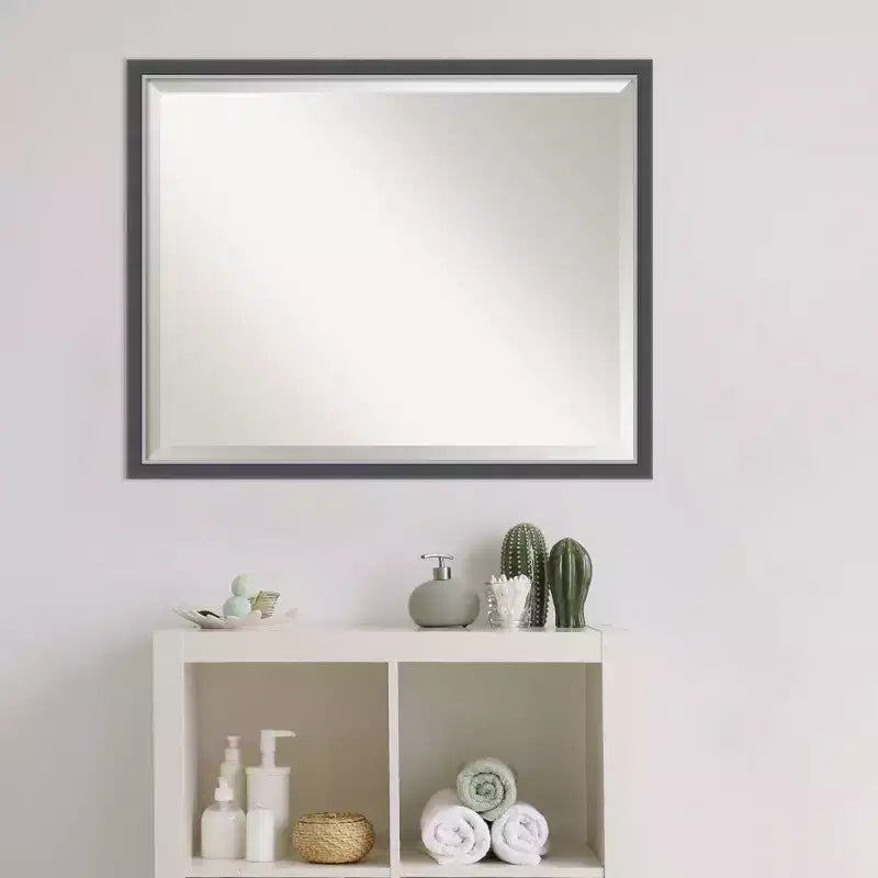 30x24" Beveled Bathroom Vanity Wall Mirror – Black/Silver Thin Frame, Wall Mount