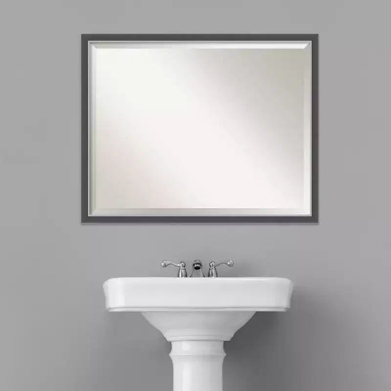 30x24" Beveled Bathroom Vanity Wall Mirror – Black/Silver Thin Frame, Wall Mount