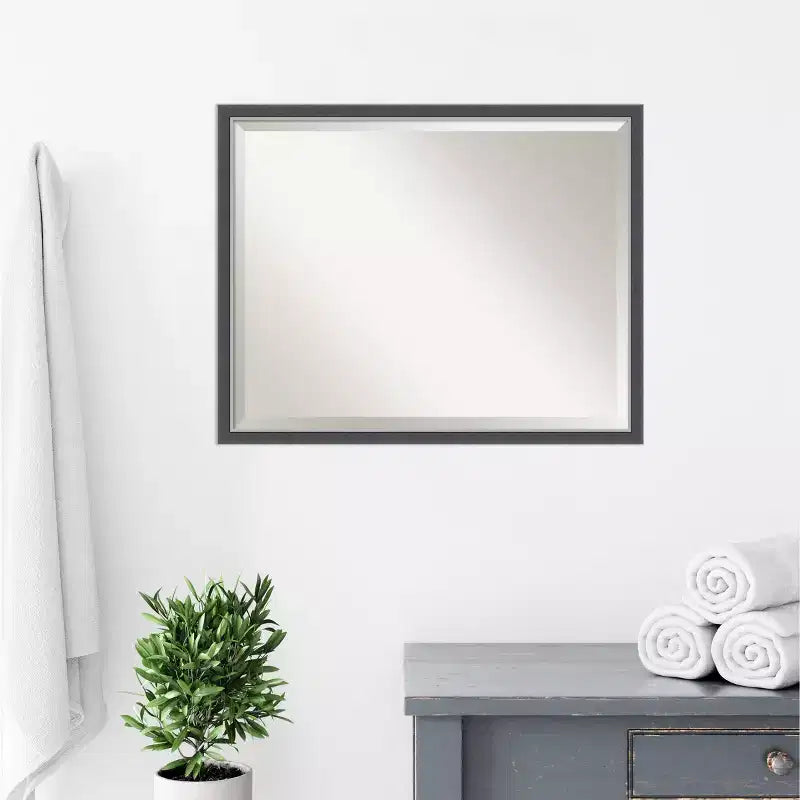 30x24" Beveled Bathroom Vanity Wall Mirror – Black/Silver Thin Frame, Wall Mount