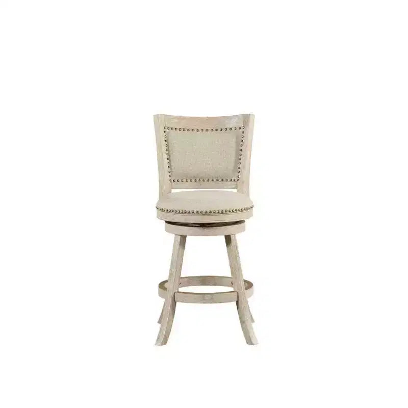 24" Swivel Counter Height Barstool – Wire Brush Ivory, Linen Upholstery, Nailhead Trim