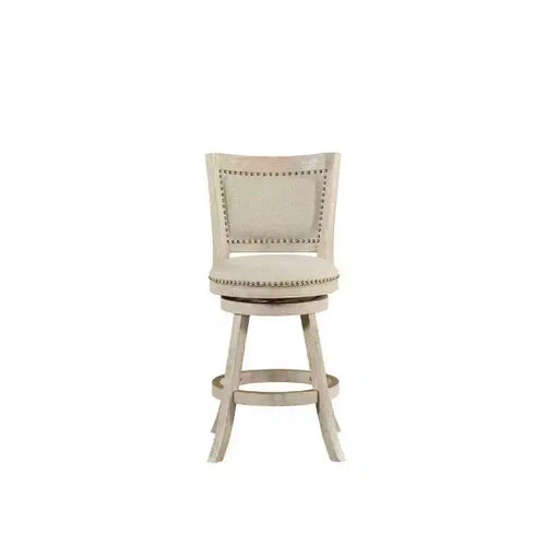 24" Swivel Counter Height Barstool – Wire Brush Ivory, Linen Upholstery, Nailhead Trim