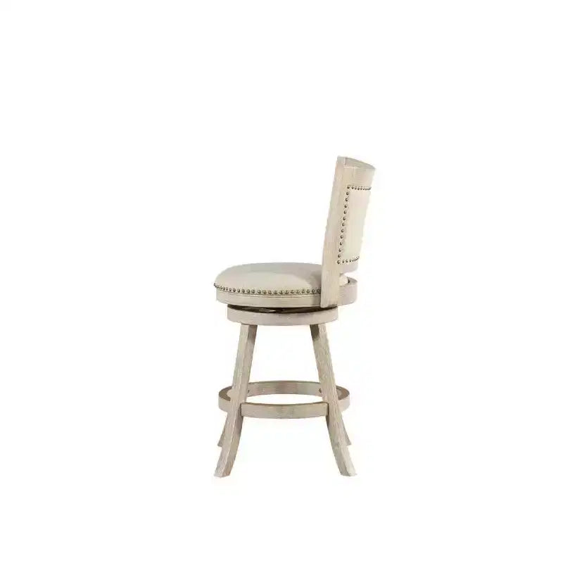 24" Swivel Counter Height Barstool – Wire Brush Ivory, Linen Upholstery, Nailhead Trim
