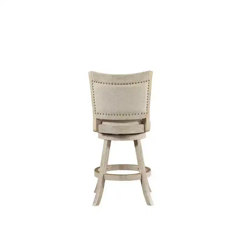 24" Swivel Counter Height Barstool – Wire Brush Ivory, Linen Upholstery, Nailhead Trim