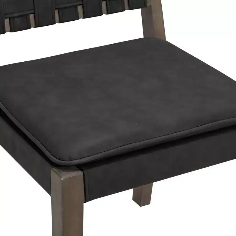 Set of 8 Faux Leather Dining Chairs Black – Hand-Woven Back, Solid Wood Frame, 300 lb