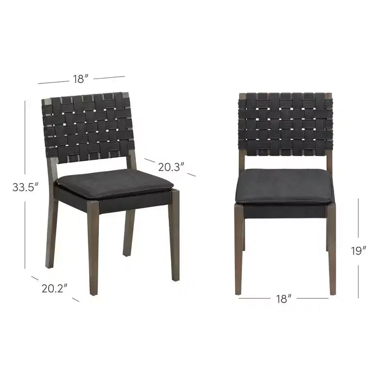 Set of 8 Faux Leather Dining Chairs Black – Hand-Woven Back, Solid Wood Frame, 300 lb