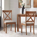 Buylateral Set of 2 Verdon Farmhouse Solid Wood Cross Back Dining Chairs Driftwood: Solid Rubberwood, Beige Linen Seat, 250lb Capacity