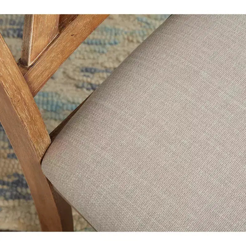 Set of 2 Farmhouse Cross Back Dining Chairs – Solid Rubberwood, Beige Linen Seat, 250lb