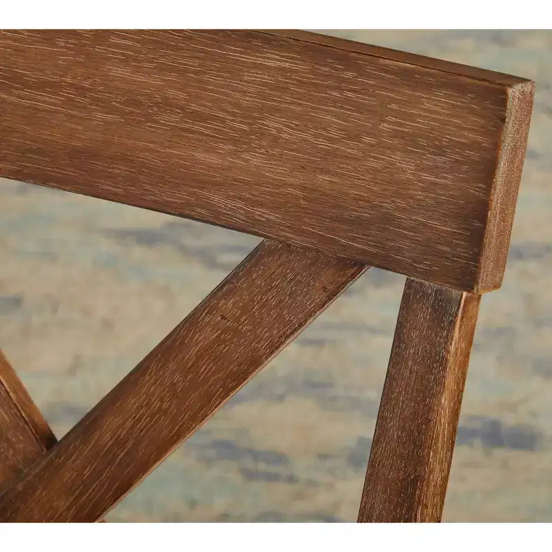 Set of 2 Farmhouse Cross Back Dining Chairs – Solid Rubberwood, Beige Linen Seat, 250lb