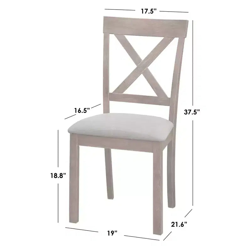 Set of 2 Farmhouse Cross Back Dining Chairs – Solid Rubberwood, Beige Linen Seat, 250lb