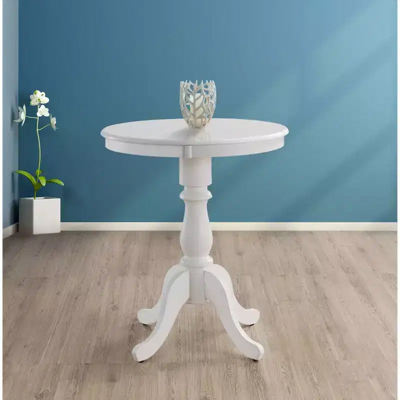 30" Round Pedestal Bar Table White – Seats 2, MDF Wood Veneer Top