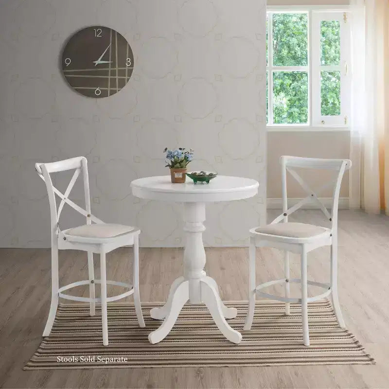 30" Round Pedestal Bar Table White – Seats 2, MDF Wood Veneer Top