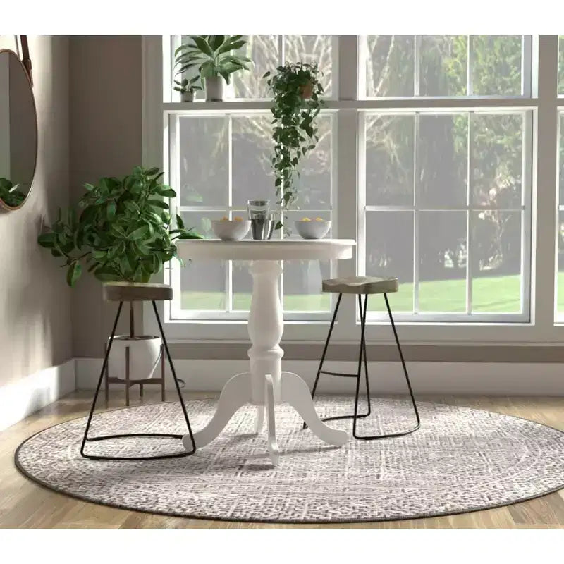 30" Round Pedestal Bar Table White – Seats 2, MDF Wood Veneer Top