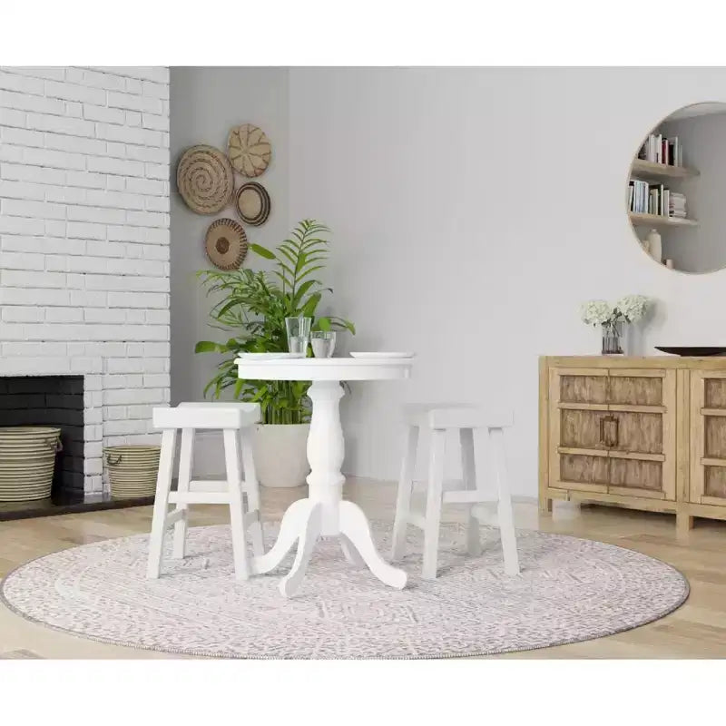 30" Round Pedestal Bar Table White – Seats 2, MDF Wood Veneer Top