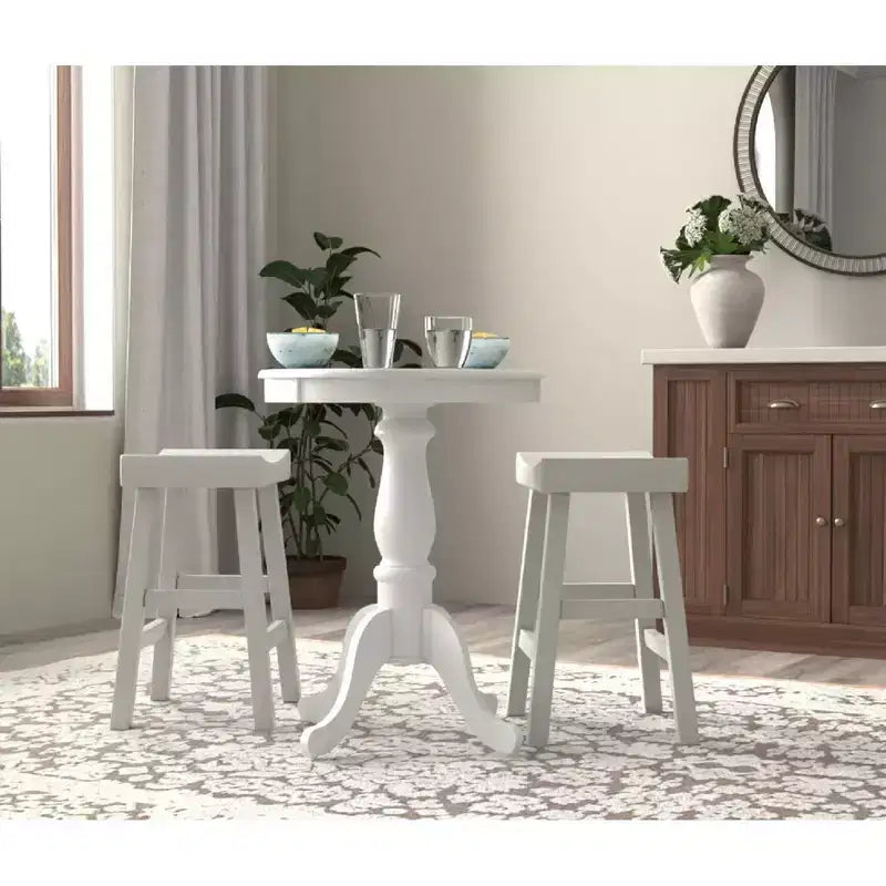 30" Round Pedestal Bar Table White – Seats 2, MDF Wood Veneer Top