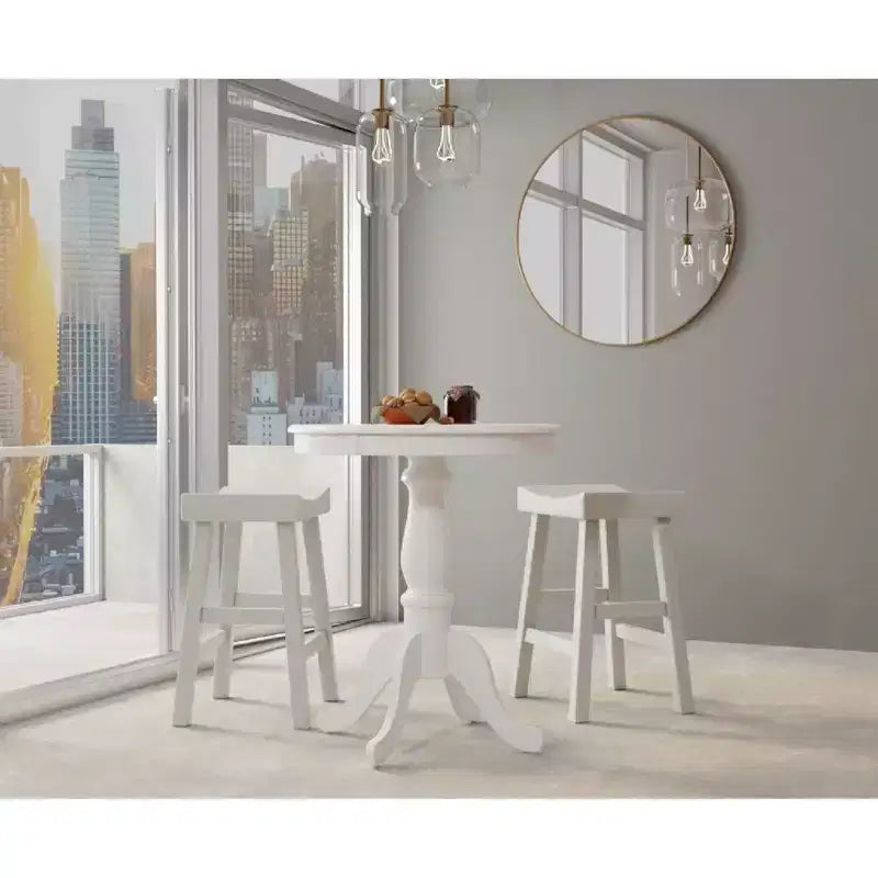 30" Round Pedestal Bar Table White – Seats 2, MDF Wood Veneer Top