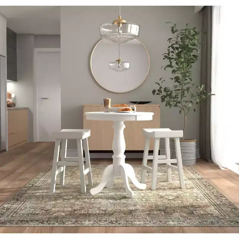 30" Round Pedestal Bar Table White – Seats 2, MDF Wood Veneer Top