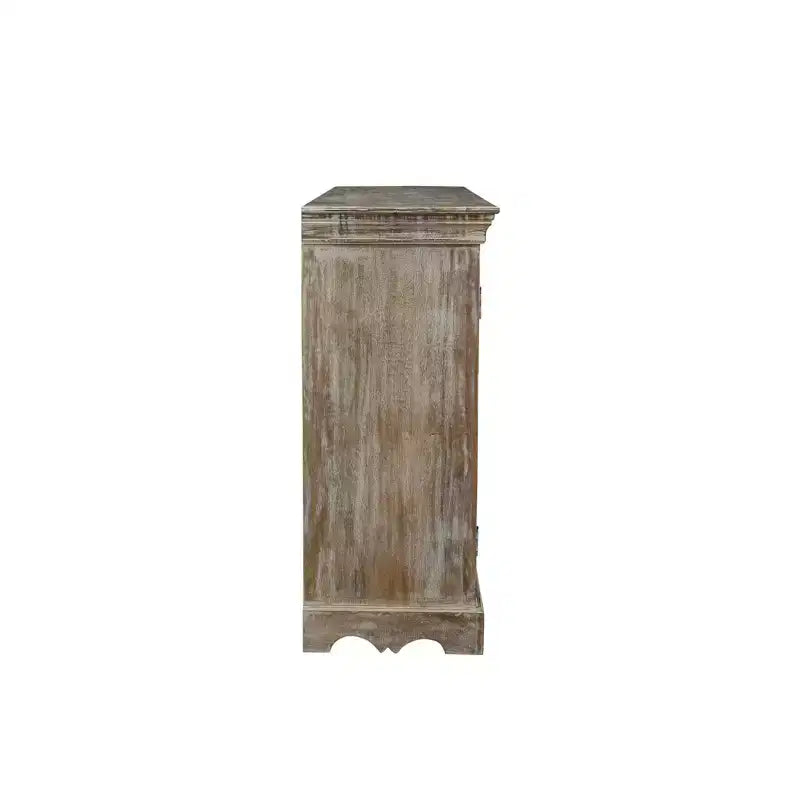 67" Carved Reclaimed Wood Sideboard – 4 Doors, Rustic Finish, 500 lb Capacity
