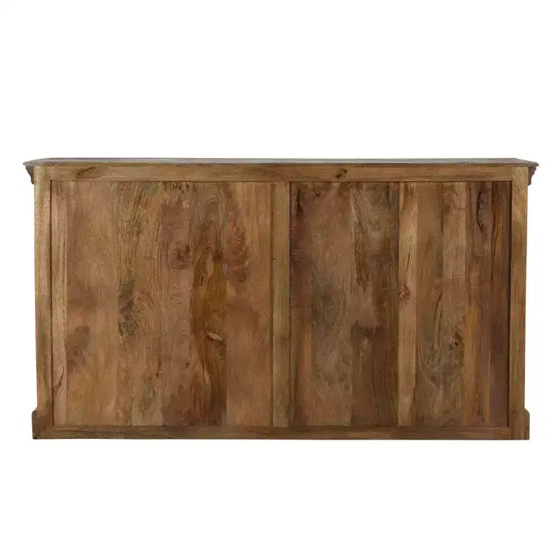 67" Carved Reclaimed Wood Sideboard – 4 Doors, Rustic Finish, 500 lb Capacity