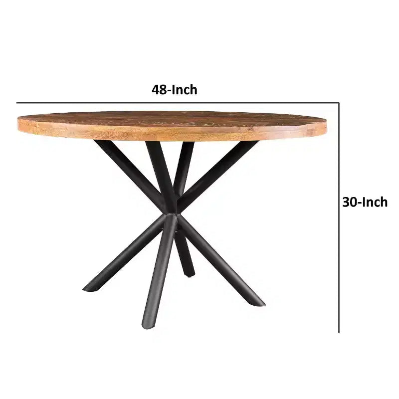 48" Round Handcrafted Mango Wood Dining Table – Iron Crisscross Legs, Seats 4