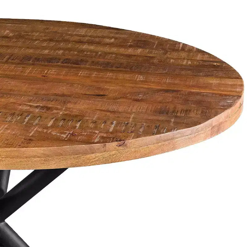 48" Round Handcrafted Mango Wood Dining Table – Iron Crisscross Legs, Seats 4