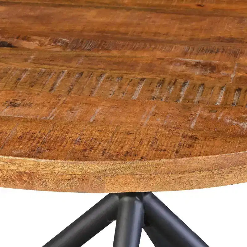 48" Round Handcrafted Mango Wood Dining Table – Iron Crisscross Legs, Seats 4