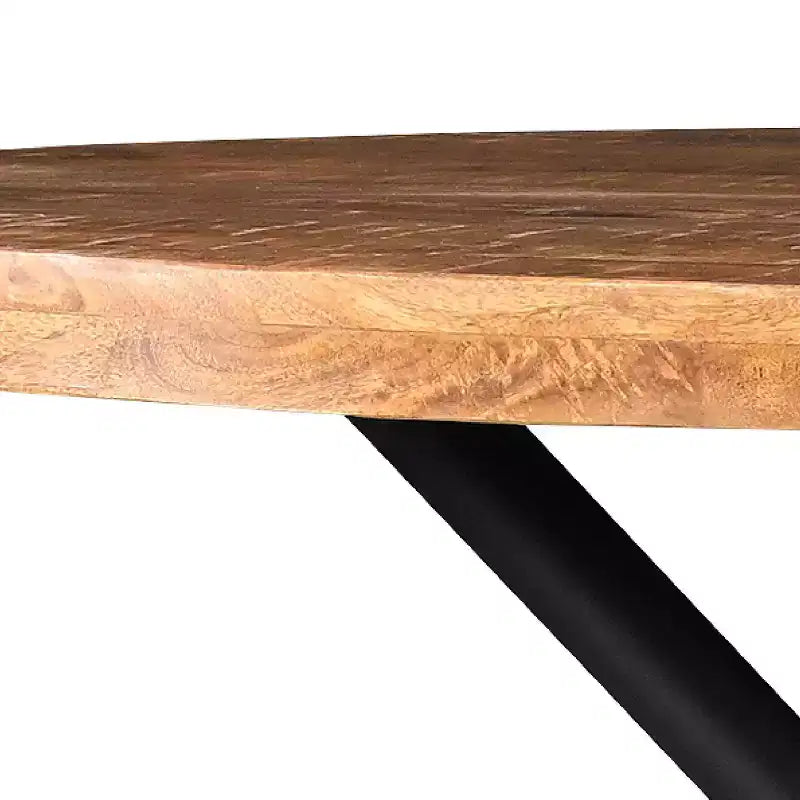 48" Round Handcrafted Mango Wood Dining Table – Iron Crisscross Legs, Seats 4