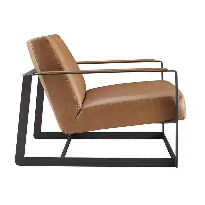 Modern Faux Leather Accent Chair Tan – Stainless Steel Legs, Reception & Guest Seating