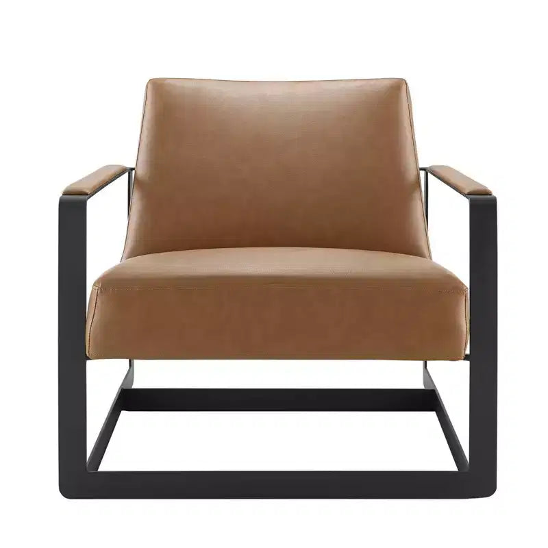 Modern Faux Leather Accent Chair Tan – Stainless Steel Legs, Reception & Guest Seating