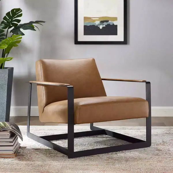 Fauteuil d'appoint moderne en similicuir brun clair – Pieds en acier inoxydable, Sièges d'accueil et d'invités