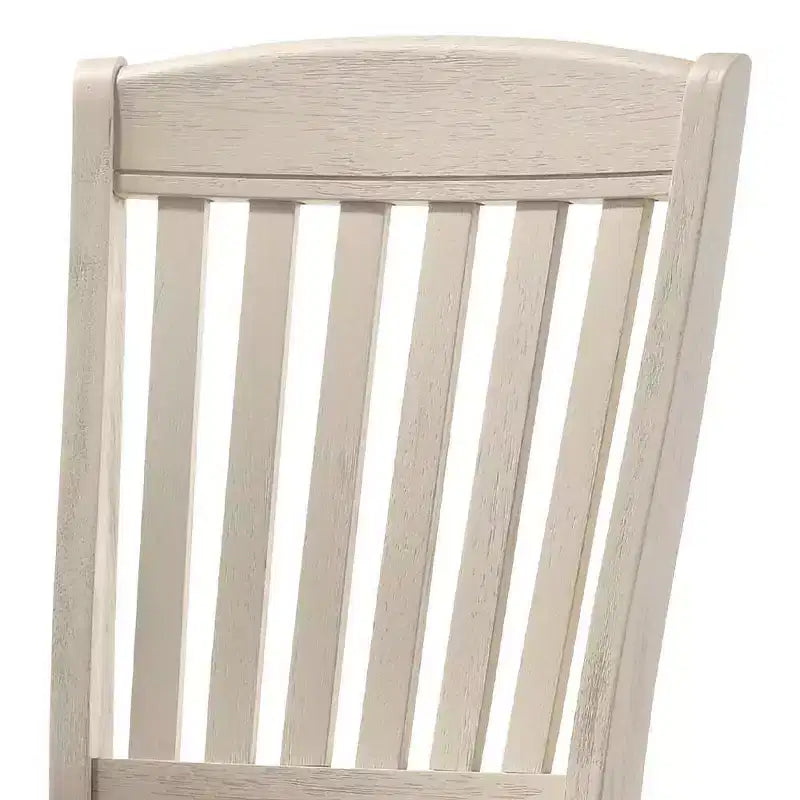 Set of 2 Traditional Dining Side Chairs – Tan Linen, Slatted Back, Cream Wood Frame