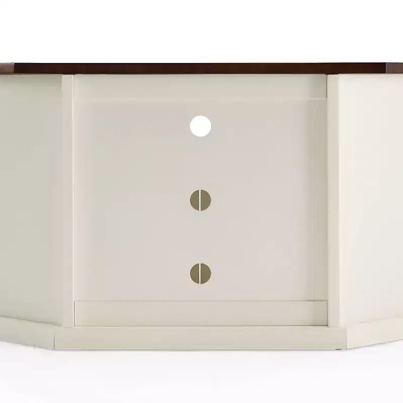 Corner TV Stand for TVs up to 65" – White, Beveled Glass Doors, 3 Adjustable Shelves