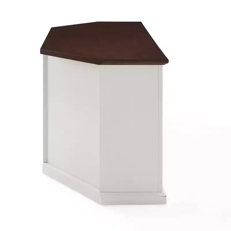 Corner TV Stand for TVs up to 65" – White, Beveled Glass Doors, 3 Adjustable Shelves