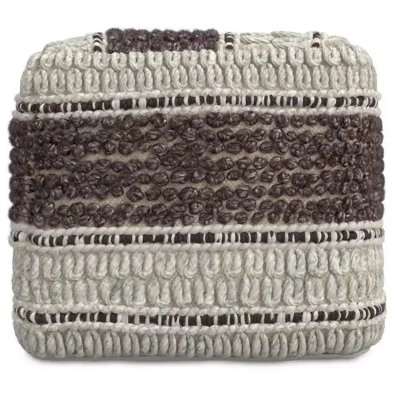 Square Handwoven Wool Pouf Magenta/Natural – 18x18x14", 250 lb, Polystyrene Fill