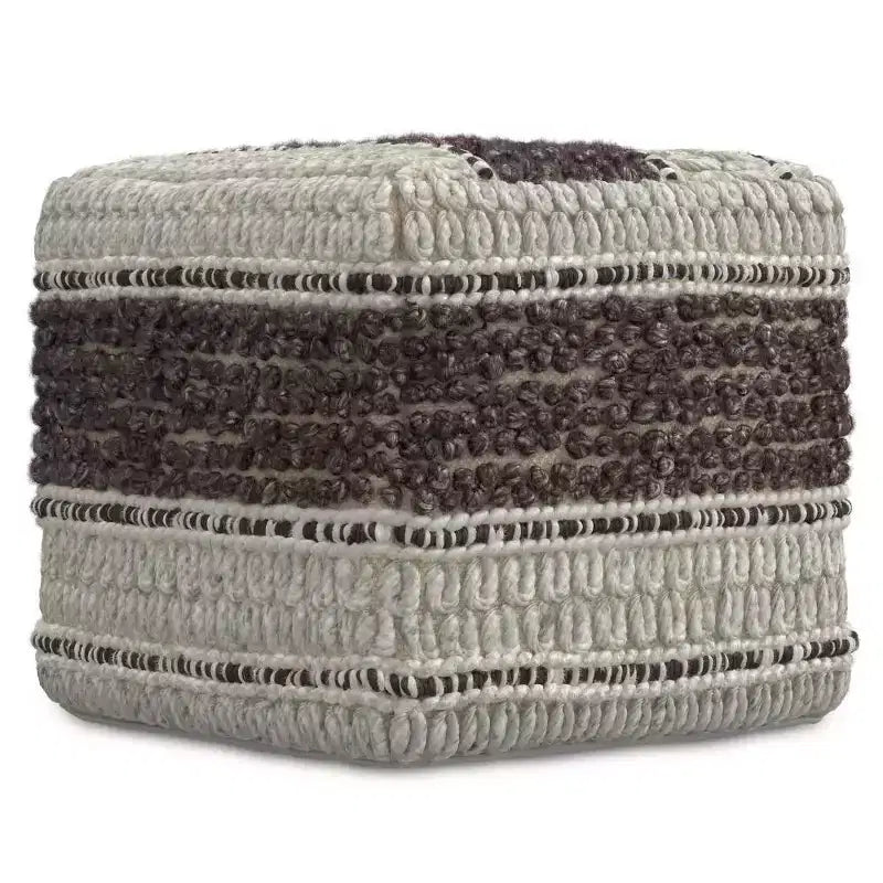 Square Handwoven Wool Pouf Magenta/Natural – 18x18x14", 250 lb, Polystyrene Fill