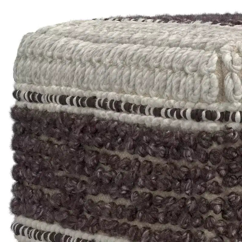 Square Handwoven Wool Pouf Magenta/Natural – 18x18x14", 250 lb, Polystyrene Fill