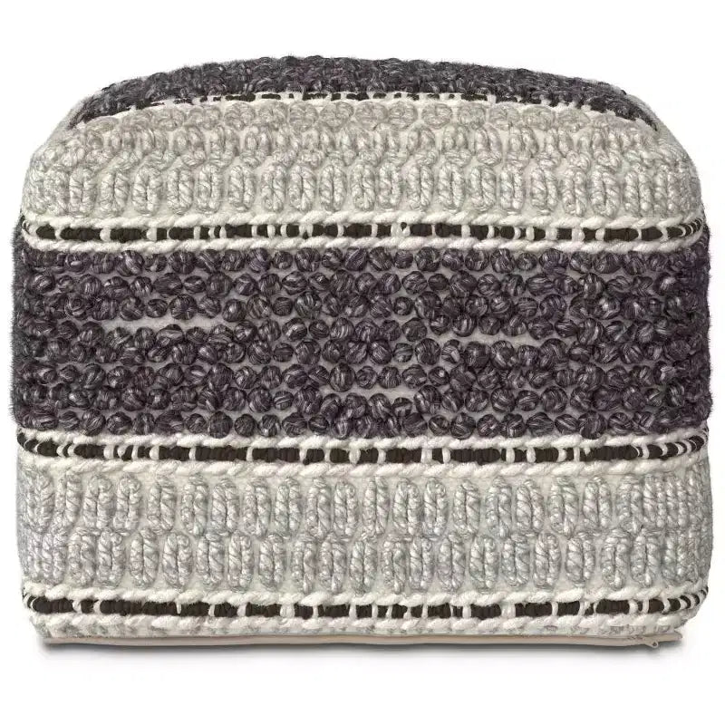 Square Handwoven Wool Pouf Magenta/Natural – 18x18x14", 250 lb, Polystyrene Fill